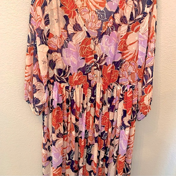 Torrid Navy Floral Swiss Dot Button Down Tea Length Dress 0X size 12/14 No Slip - Picture 5 of 9